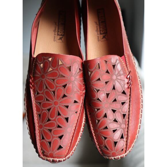 Pikolinos Womens Jerez Red Leather Slip On Driving Loafer Flats Size 37 6.5 / 7 - Picture 3 of 8